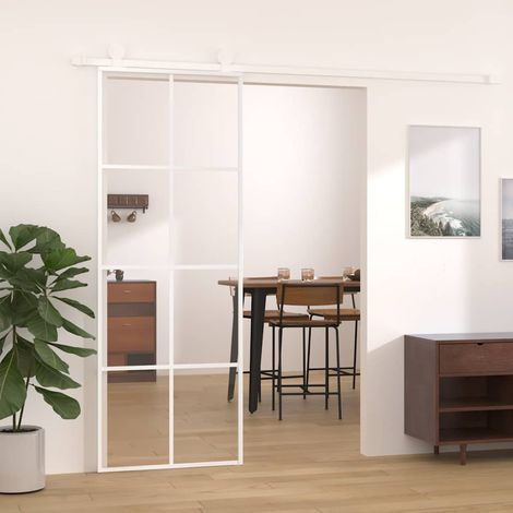 Porte coulissante en verre trempé de sécurité et aluminium, 76 x 205 cm, noire