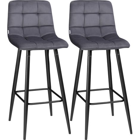Lot de 2 tabourets de bar rétro gris avec repose-pieds, 42x55x103 cm (1/5)