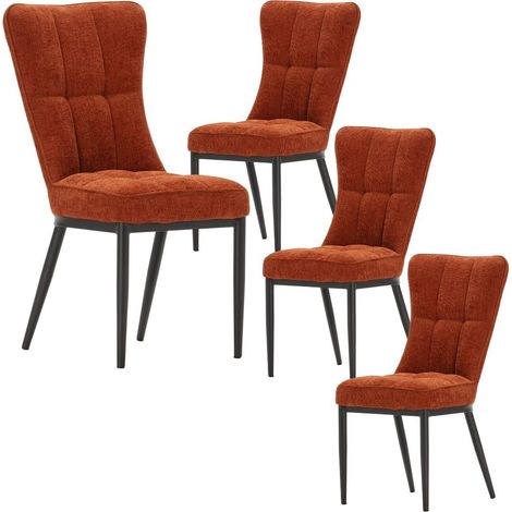 Lot de 4 chaises en tissu polyester doux terracotta et pieds en métal laqué noir - DAMYAN (1/5)