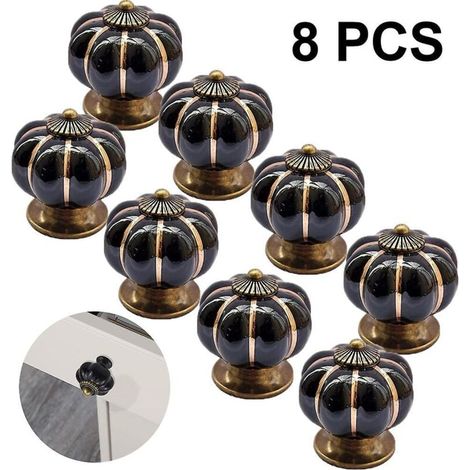 8 pièces rondes en céramique citrouille armoire et meubles boutons tire Chrome fini Base tiroir poignées porte matériel bouton noir (1/4)