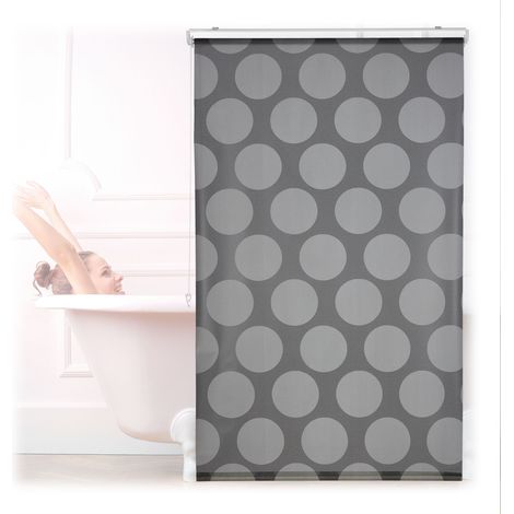 Estor de ducha Relaxdays 100x240 cm, enrollable para ducha/bañera, con cordón, hidrófugo, techo y ventana, gris