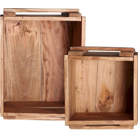 Lot de 2 coffrets élégants Akviran style ethnique en bois - Chêne naturel vieilli (1/5)