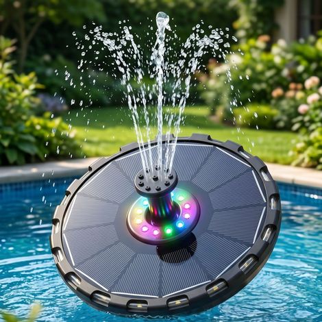 Fontaine solaire, lumières flottantes 7 couleurs pour piscine extérieure, accessoires de piscine, fontaine flottante, fontaine de bassin, idéale pour terrasses et jeux d'eau de jardin