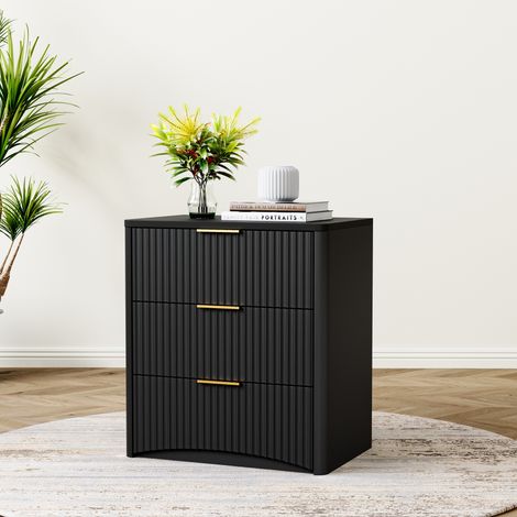 Comodino 58x38x64 cm in MDF nero con 3 cassetti, design moderno, per camera FloraGrace (1/5)