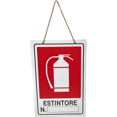 Cartello estintore targa in legno 20x30 cm con corda da appendere segnaletica interna piano di evacuazione (1/3)