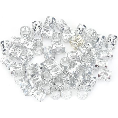 50 anneaux métalliques réglables pour tresses, bagues coiffure décoration beauté accessoires argentés (1/5)