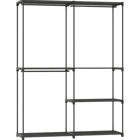 Mobiler Metall-Kleiderschrank mit Stoffablagen, schwarz, 142 x 43 x 185 cm (1/5)