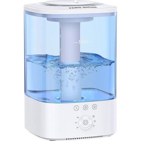 QAZQA Humidificateur brouillard froid 3.5L Top Fill Humidificateur à ultrasons, 7 LED couleurs, contrôle tactile, 4 timers, 3 sorties brouillard, mode suspension, humidificateur silencieux (Blue) (1/5)