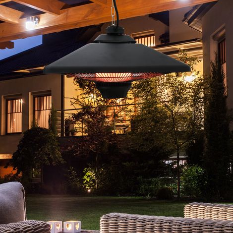 Radiateur infrarouge 2000W, chauffage efficace pour patio et espaces extérieurs, affichage LED, 2 niveaux de chaleur, télécommande, noir