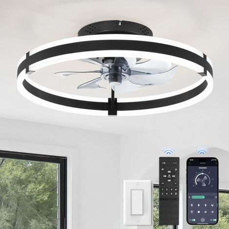 Ventilador de techo con luz y mando a distancia, 50 cm, moderna iluminación LED empotrable con brillo regulable de 3000 a 6000 K, 6 velocidades de viento, negro, para dormitorio (1/4)