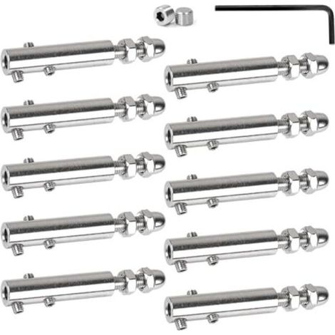 Lot de 10 Serre-câbles 6 mm Tendeur en inox avec tige filetée et clé Allen, Serre-câble en acier inoxydable pour la fixation et la tension des câbles remplissage de garde-corps, balustrades