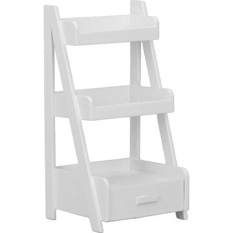 Étagère à fleurs 3 niveaux en bouleau pour maison de poupée 1:12, support blanc avec tiroir de rangement, fait main pour enfants (1/5)