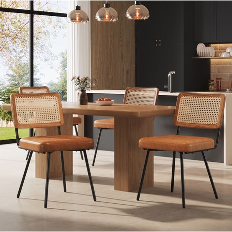 Lot de 4 chaises de salle à manger en PU et rotin PE, 61 x 46 x 79 cm, marron DESVIAE (1/5)
