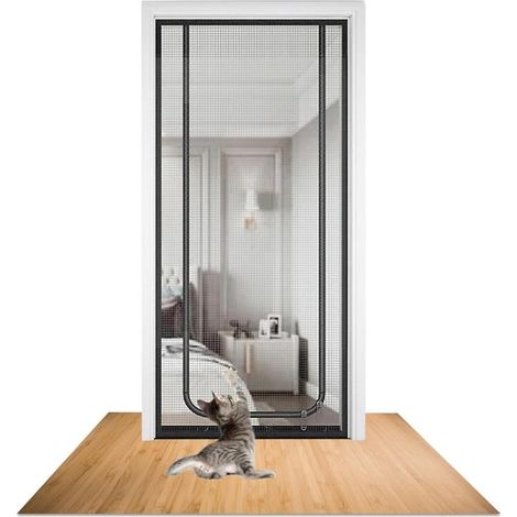 Porte de balcon pour chat - Porte en maille filet épaisse résistante aux chats,Anti-moustiques - Empêche les chats de courir, Noir,80x210cm (1/5)