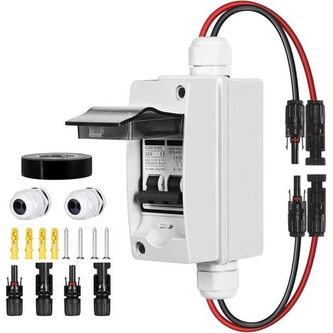 Interrupteur de Déconnexion de Panneaux Solaires 32 A AC Interrupteur D'Arrêt Solaire 400 V 2 Pôles, Étanche IP65 Résistant Aux UV pour les Maisons Solaires Photovoltaïques (1/5)