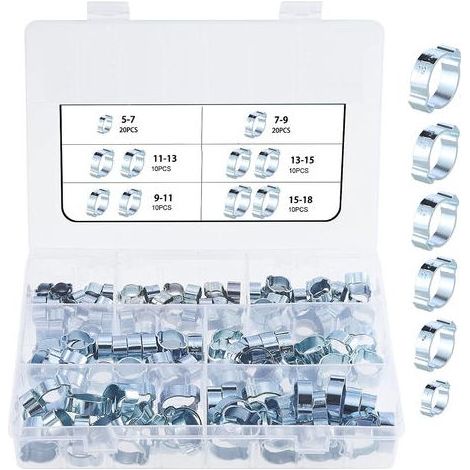 80 pièces 5-18mm Double oreille O Clips pinces de tuyau, pinces de tuyau de tube de placage de zinc, pinces de fixation de tuyau (1/4)