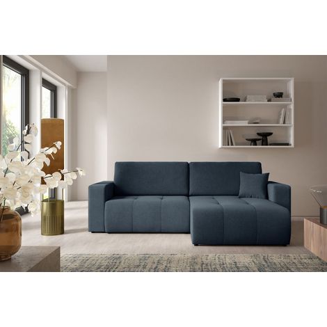 Ecksofa Sofa mit Schlaffunktion AUGUSTO in Stoff Wind Dunkelblau Ottomane Rechts (1/5)