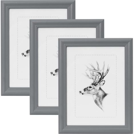 WOLTU 3er Set 30x40cm Bilderrahmen Artos Stil Holz Rahmen Fotogalerie Glasscheibe, Grau (1/5)