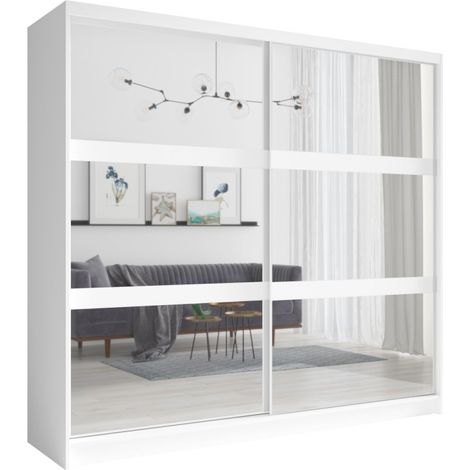 Armario 230 cm 2 puertas correderas con espejo - blanco - Colección NOFI