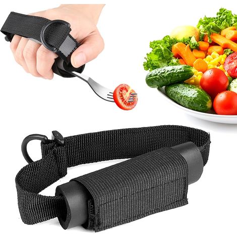 Porte-ustensiles à dragonne Universelle élastique Réglable Sangle de Support de Manchette Adaptateur Aide Manger Ustensiles Porte-ustensiles pour Personnes Agées et Handicapées (Noir 1pcs)