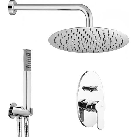 Set doccia completo tondo cromato Paco con soffione 20 cm e kit doccia incasso (1/5)