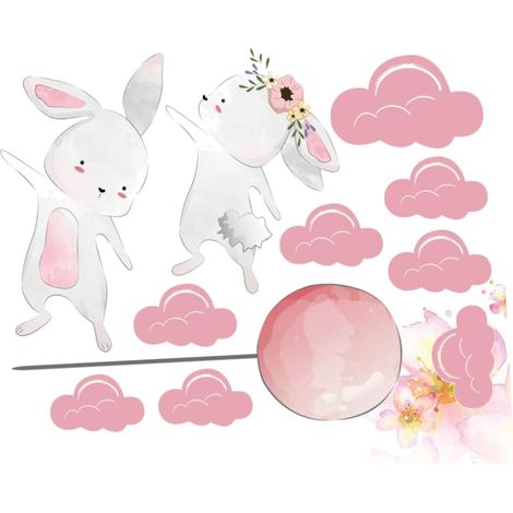 Sticker mural ORFOFE Animaux motif lapin et ballon rose (1/5)