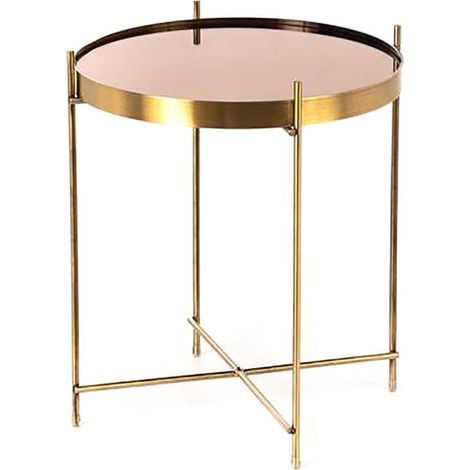 Tavolino da Giardino Ø38x43 cm in Metallo Top in Vetro Ottone Lucido (1/3)