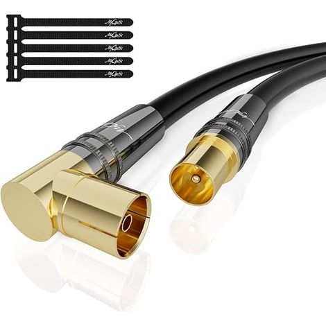 Metres RG6 4K Angled Antenna Cable Satellite TV Coaxial HD-75 Ohm Metal Connectors Black With Clips