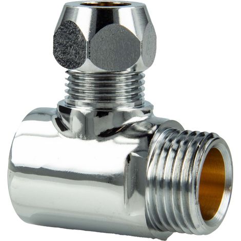tecuro 2-Wege Verteiler T-Stück 1/2 IG x Ø 10 mm Quetsche x 1/2 AG, Messing verchromt (1/5)