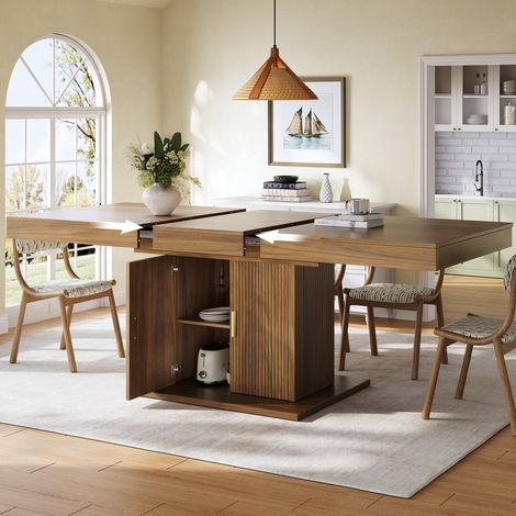 Table à manger extensible 140–180 x 90 cm avec rangement intégré, MDF et métal, REDOM (1/5)