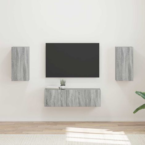 TV-Wandregal-Set Wandmontiert 4 pcs Graues Sonoma Holzwerkstoff