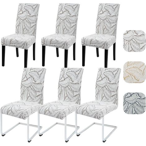 Stuhlhussen 6er Set Jacquard Blattmuster Khaki Hochelastisch & Waschbar (1/5)
