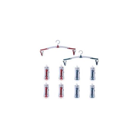 Cintres pliables avec pinces et crochet rotatif à 360° pour la maison, l'hôtel, les voyages, le camping, rouge et bleu