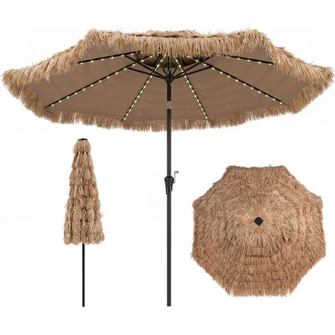 COSTWAY Parasol Paille PE Ø 3m, LED