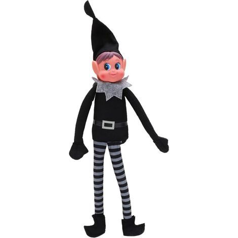 Lot de 2 Elfes de Noël Fille 40 cm – Peluches à Longues Jambes. Corps Souple et Tête en Vinyle. Tenue Noire Élégante