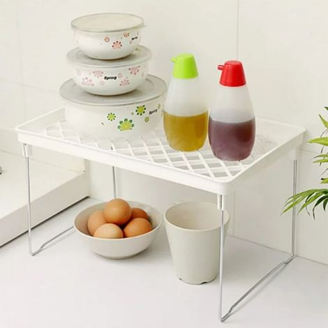 Rack De Rangement Pliable - Support Pour Comptoir Cuisine Salle De Bain Buanderie - PP Blanc - 31,5 x 19,5 x 16 cm - 1 Pièce (1/5)