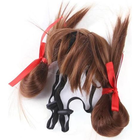1 Perruque cosplay pour chien, tresse brune, fibre de nylon, ajustable 26-60 cm, pour fêtes et Halloween (1/5)