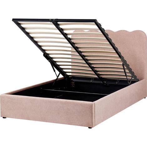 Bett mit Stauraum NANTERRE Stoff Pastellrosa 120 x 200 cm (1/5)