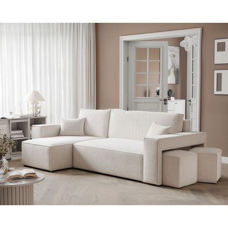 Ecksofa Schlafsofa Sofa ADARA inkl. Hocker in Stoff Centaur Creme Ottomane Links