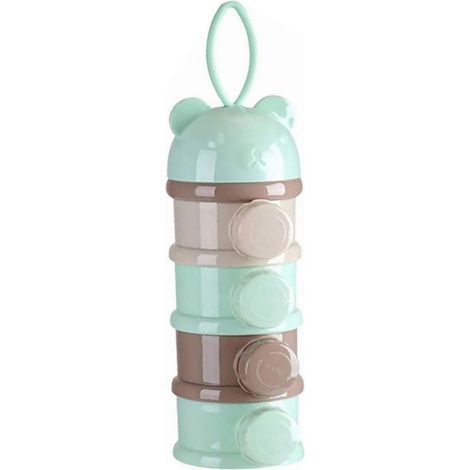 Distributeur de lait en poudre 4 niveaux grande capacité portable sans odeur pour bébé avec ouverture latérale vert (1/5)