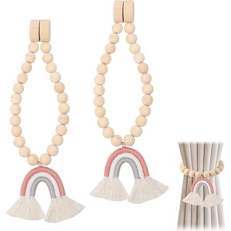 Embrasse rideaux magnétique bohème sans perçage pompons arc-en-ciel, tenir rideau ouvert déco fenêtre maison bureau 2 pièces