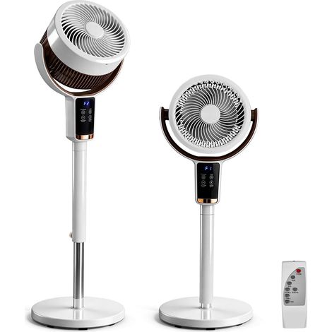 Ventilateur sur Pied Silencieux,Circulateur d’Air Puissant,oscillation omnidirectionnelle 90°+80°,Hauteur 62–115 cm,8 Vitesses, Minuterie 12 h (115 cm)