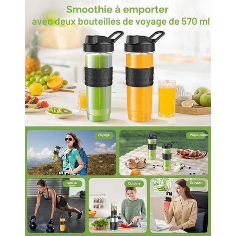 Blender, 500W Smoothie 24000rpm, Mini Portable with 2 570ml Sports Bottles, BPA Free, 4 Stainless Steel Blades for Smoothie Milkshake Fruits Baby Juice Vegetable (1/2)
