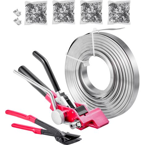 Mophorn 4-teiliges Stahlband-Umreifungsset, manuelles Umreifungsgerät mit 122 m Metallband, 400 Metallklammern und Schneidwerkzeug, ideal für Verpackung, Transport und Lagerung in der Werkstatt