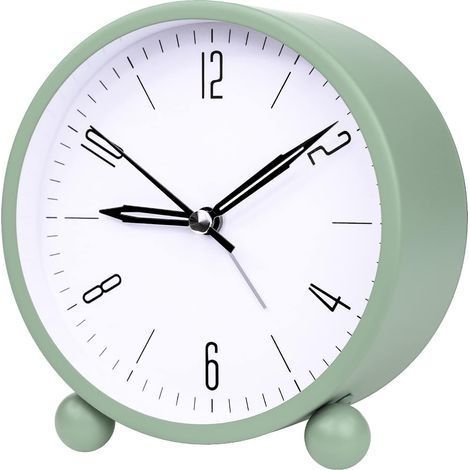 Grüner, geräuschloser Wecker mit Nachtlicht, einfache Funktion für Schlafzimmer und Büro (1/5)