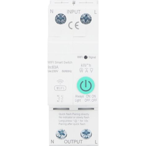 Disjoncteur AC230V rail DIN – Protection fuites courant Wi-Fi – 2 pôles 63A – Commande à distance mobile – Maison connectée