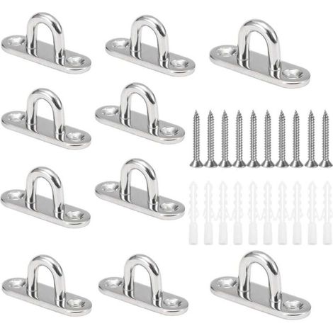 10 Pièces M5 Crochets de Plafond en Forme U en Acier Inoxydable 304 de Base 15 x 45mm Support Mural Plaques à Oeil pour Fixer les Cordons sur Bateau et Yoga ou Suspendre les Lustres de Plafond (1/4)