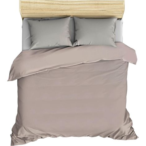 Parure housse de couette + 2 taies d'oreiller 240x220 Marron clair (1/2)