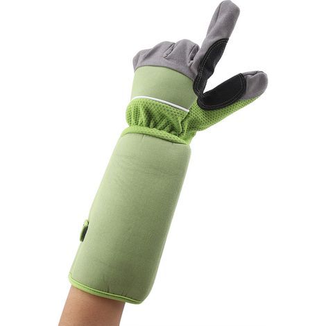 Long gardening gloves for pruning roses, puncture-resistant, for work and yard (green) (1/5)