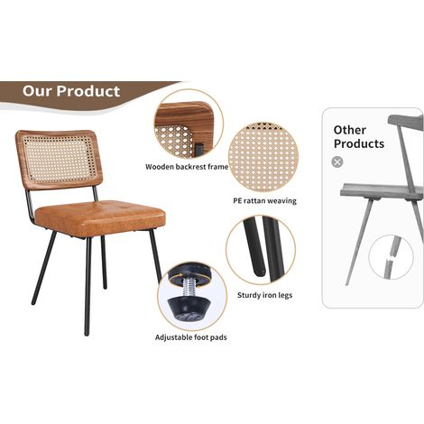Chaises en cuir artificiel (6 pièces) – Chaises de style rotin. Chaises à usage professionnel. Chaises ergonomiques. Chaises élégantes et légères. Chaises au style vintage. (1/5)